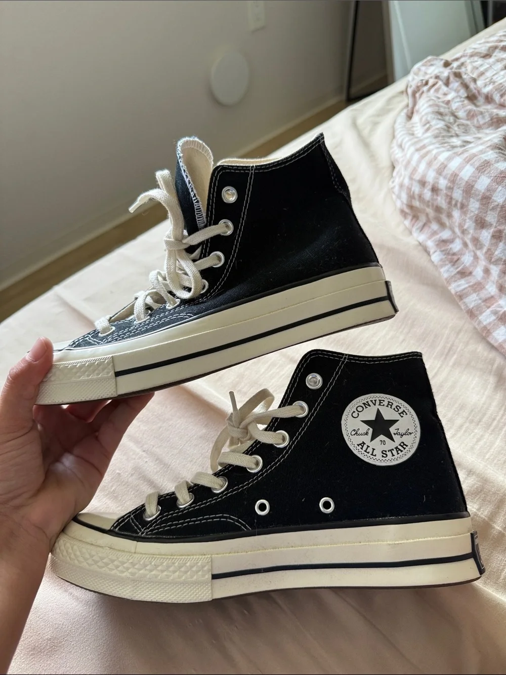Converse Black High-Top Canvas Sneakers with Cream Accents - Picture 3 of 7